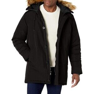 Guess Men's Black Faux Fur-Trim Parka